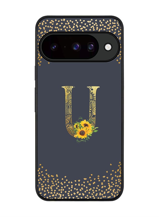 For Google Pixel 10 Case,Slim fit Camera Protection, Shockproof Thin Phone cover  - Custom Floral Monogram - U  (Grey )